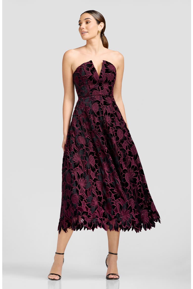 Briella Jacquard Floral Strapless Fit & Flare Dress, Alternate, color, DEEP PLUM MULTI