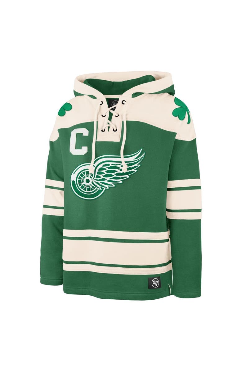 '47 Men's '47 Dylan Larkin Kelly Green Detroit Red Wings St. Patrick's Day Player Name & Number Lacer Pullover Hoodie, Alternate, color, Kelly Green