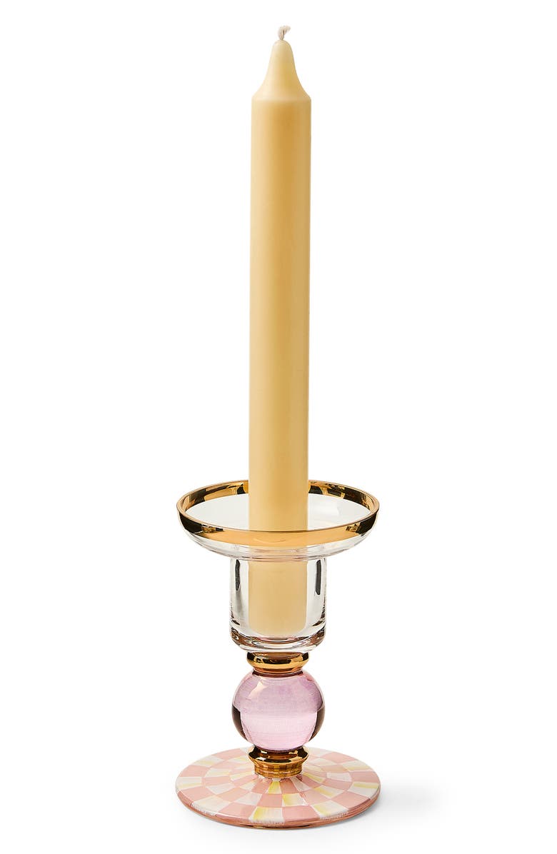 MACKENZIE CHILDS Rosy Check Small Glass Candleholder, Alternate, color, Rosy