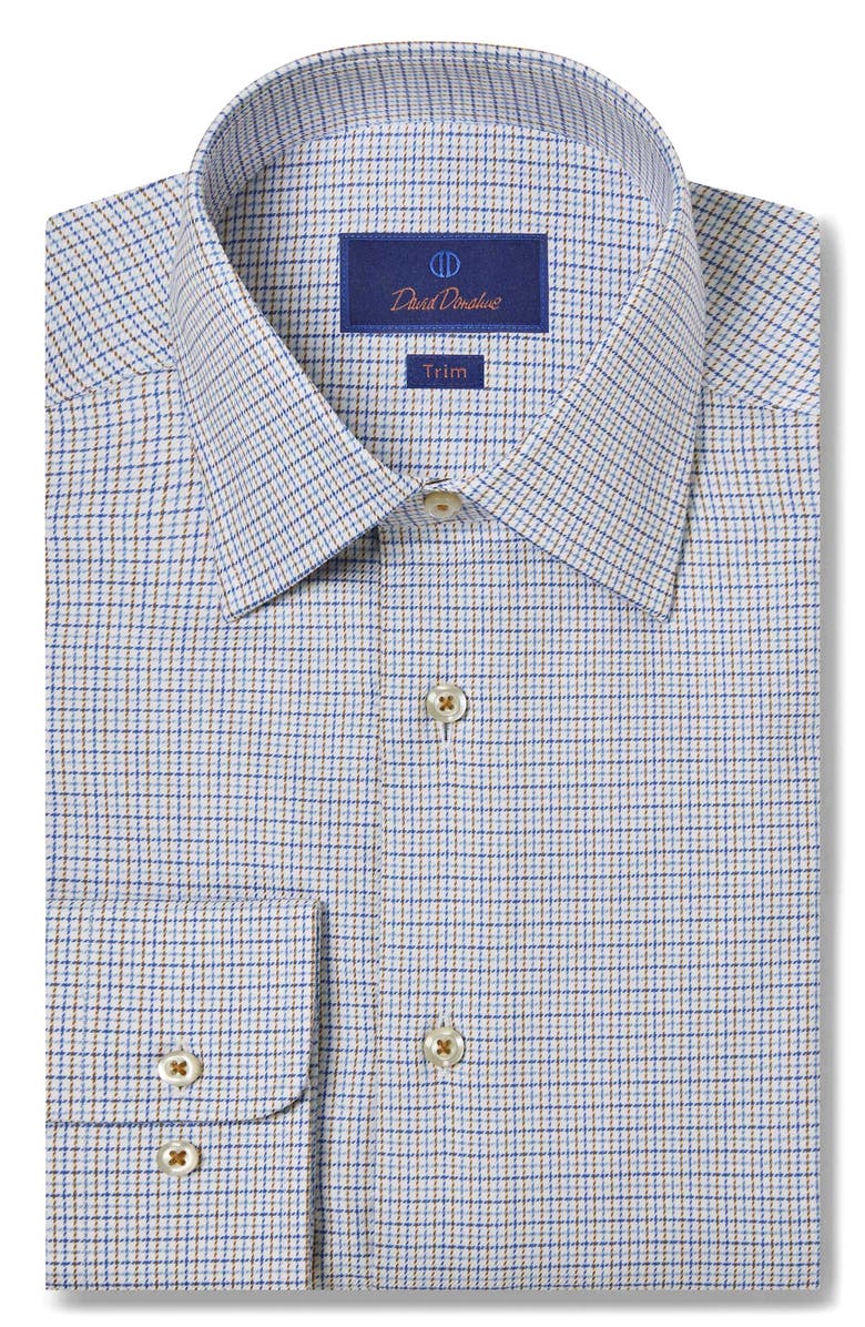 David Donahue Trim Fit Twill Check Dress Shirt, Main, color, 