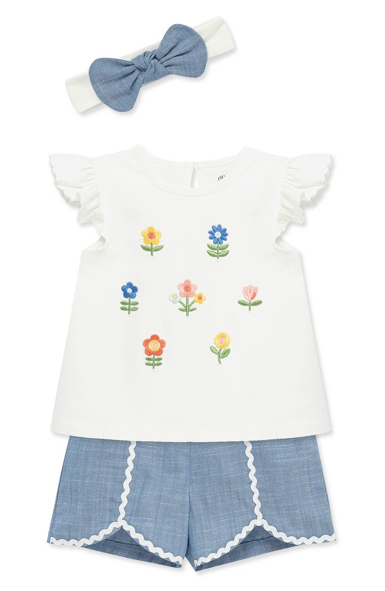 Little Me Kids' Floral Embroidered 3-Piece Set, Alternate, color, Blue