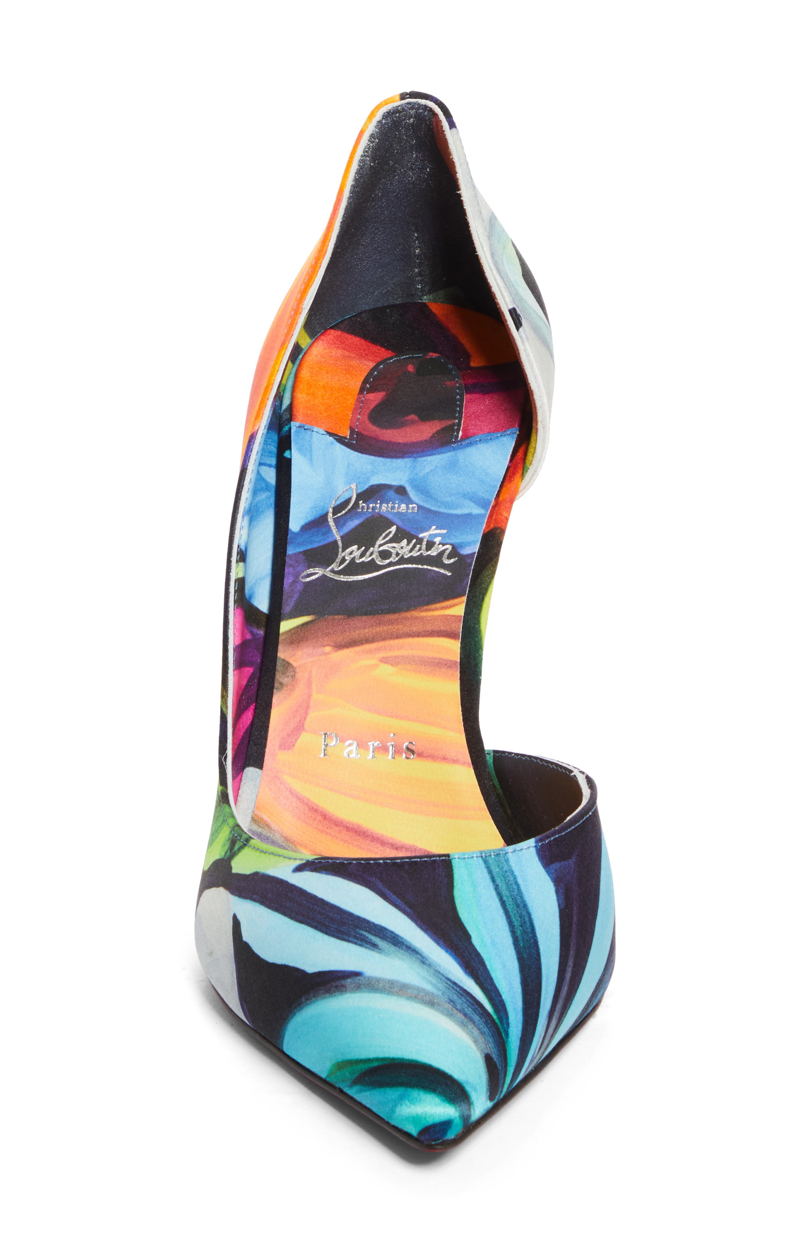 Iriza Flower Pointed Toe Half d'Orsay Pump, Alternate, color, ORANGE MULTI/ LIN MULTI