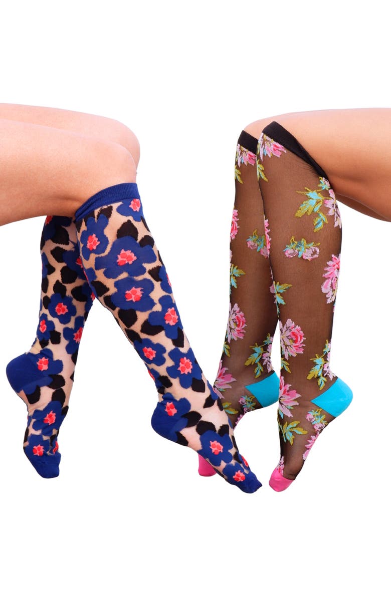 Sock Candy 2-Pack Floral Sheer Knee High Socks, Main, color, 