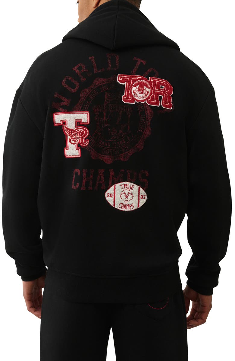 True Religion World Tour Champs Zip Front Hoodie, Alternate, color, Jet Black