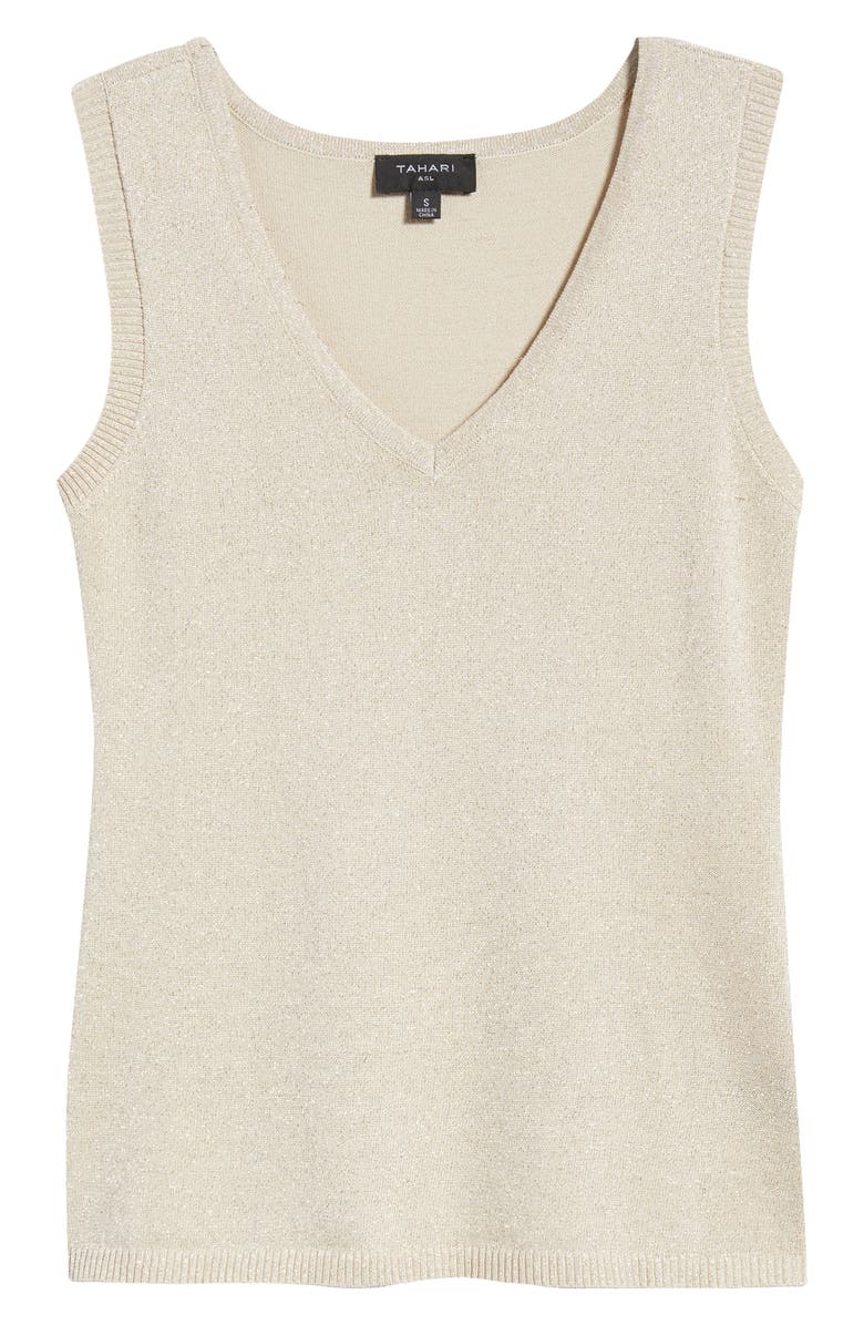 Tahari ASL V-Neck Sweater Tank, Main, color, Champagne