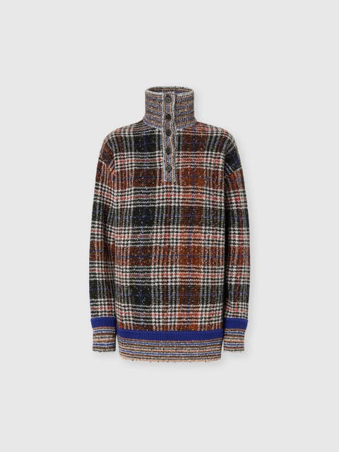 High-neck Sweater With Check Pattern