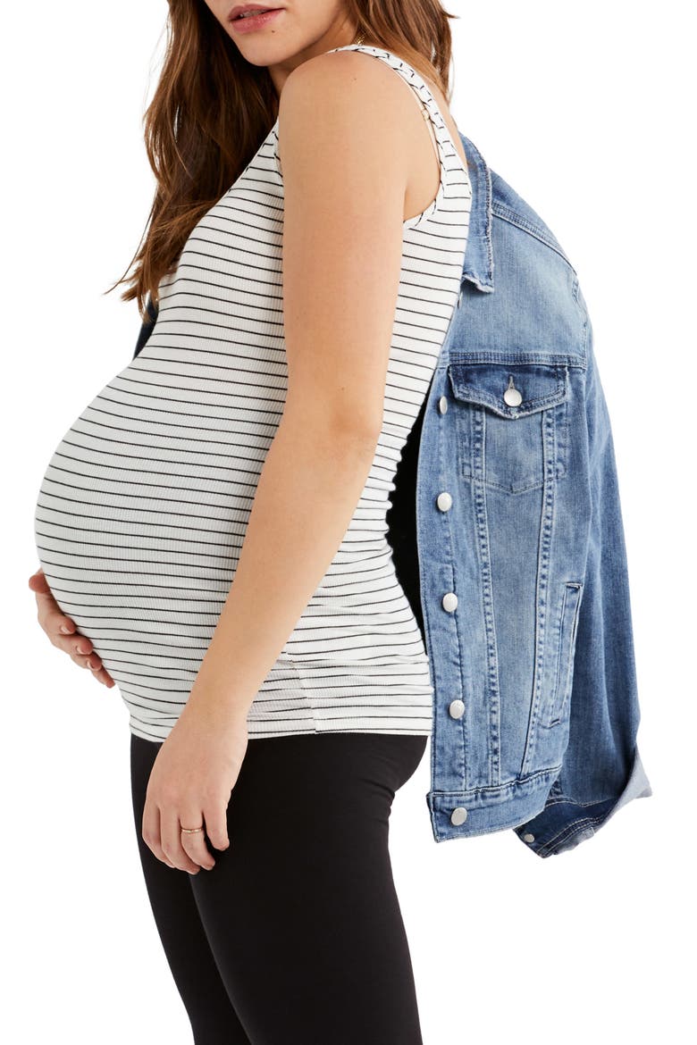 Ribbed Maternity Tank Top, Alternate, color, BLACK WHITE STRIPE