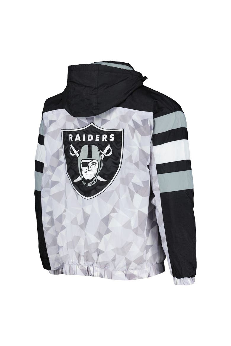 Men's Starter White/Black Las Vegas Raiders Thursday Night Gridiron Raglan Half-Zip Hooded Jacket, Alternate, color, White