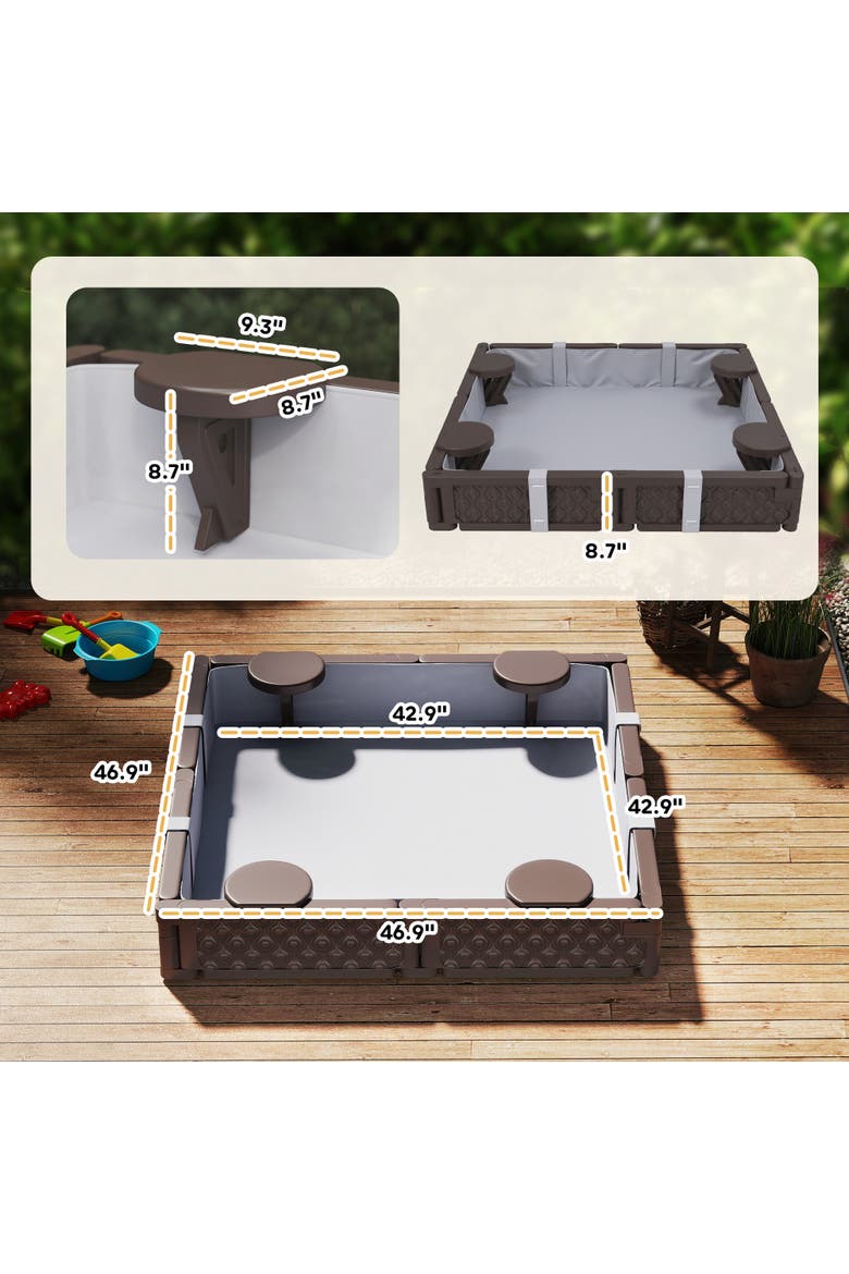 Kids Sandbox with Cover, 4 Seats & Bottom Liner, Alternate, color, Brown