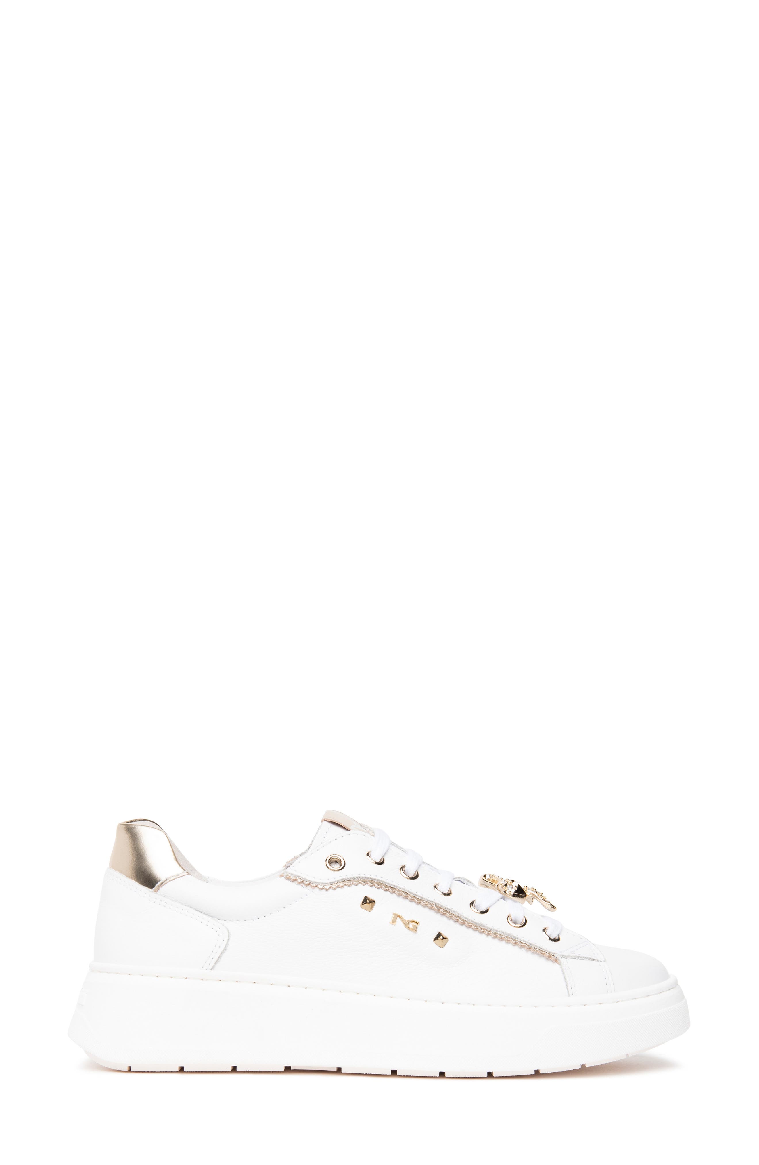 NeroGiardini Retro Jeweled Platform Sneaker, Alternate, color, White/ Gold