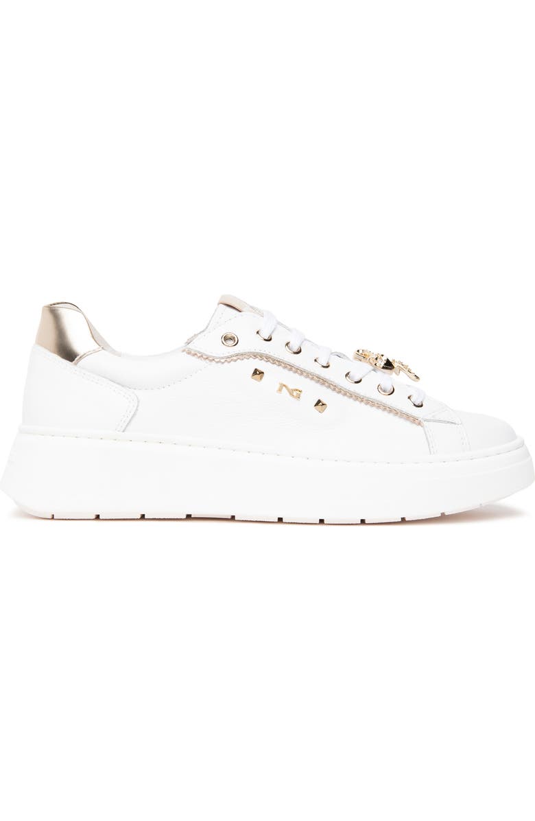 NeroGiardini Retro Jeweled Platform Sneaker, Alternate, color, White/ Gold