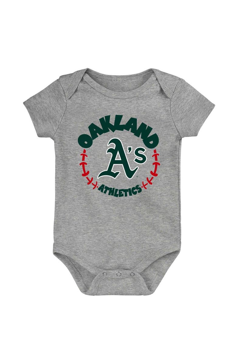 Outerstuff Infant Gold/White/Heather Gray Oakland Athletics Biggest Little Fan 3-Pack Bodysuit Set, Alternate, color, Gold