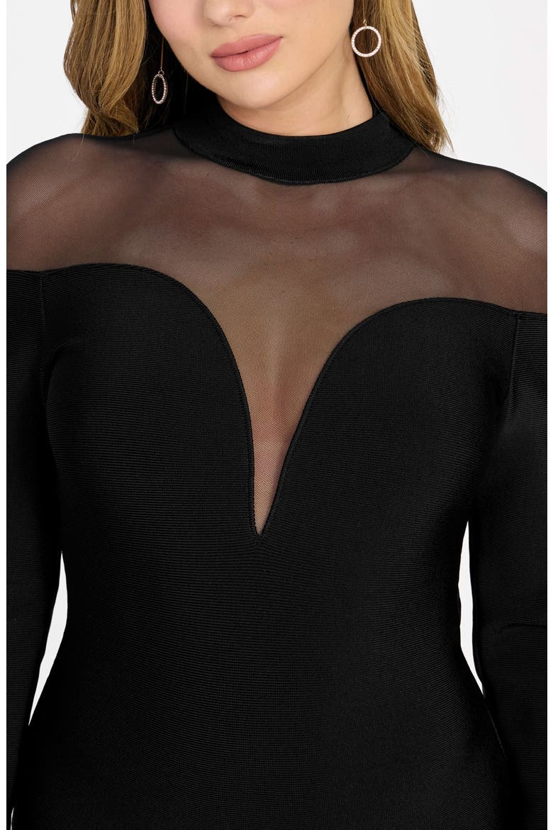 Diana Illusion Lace Detail Long Sleeve Body-Con Minidress, Alternate, color, BLACK