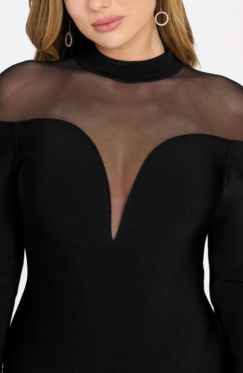 Marciano Diana Illusion Lace Detail Long Sleeve Body-con Minidress In Black