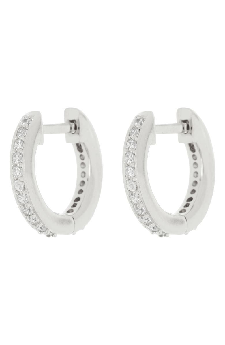 Nadri Cubic Zirconia Huggie Hoop Earrings, Main, color, Rhodium