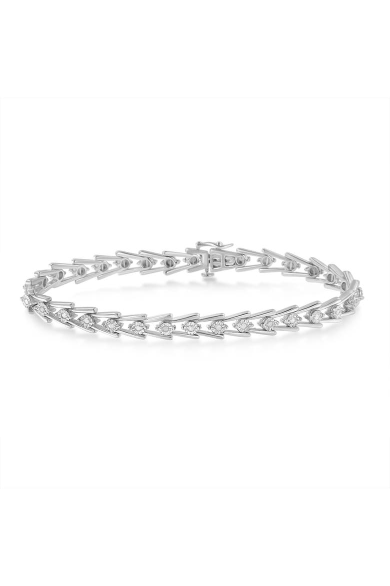 Silver Diamond Wave-Style Link Bracelet, Alternate, color, White