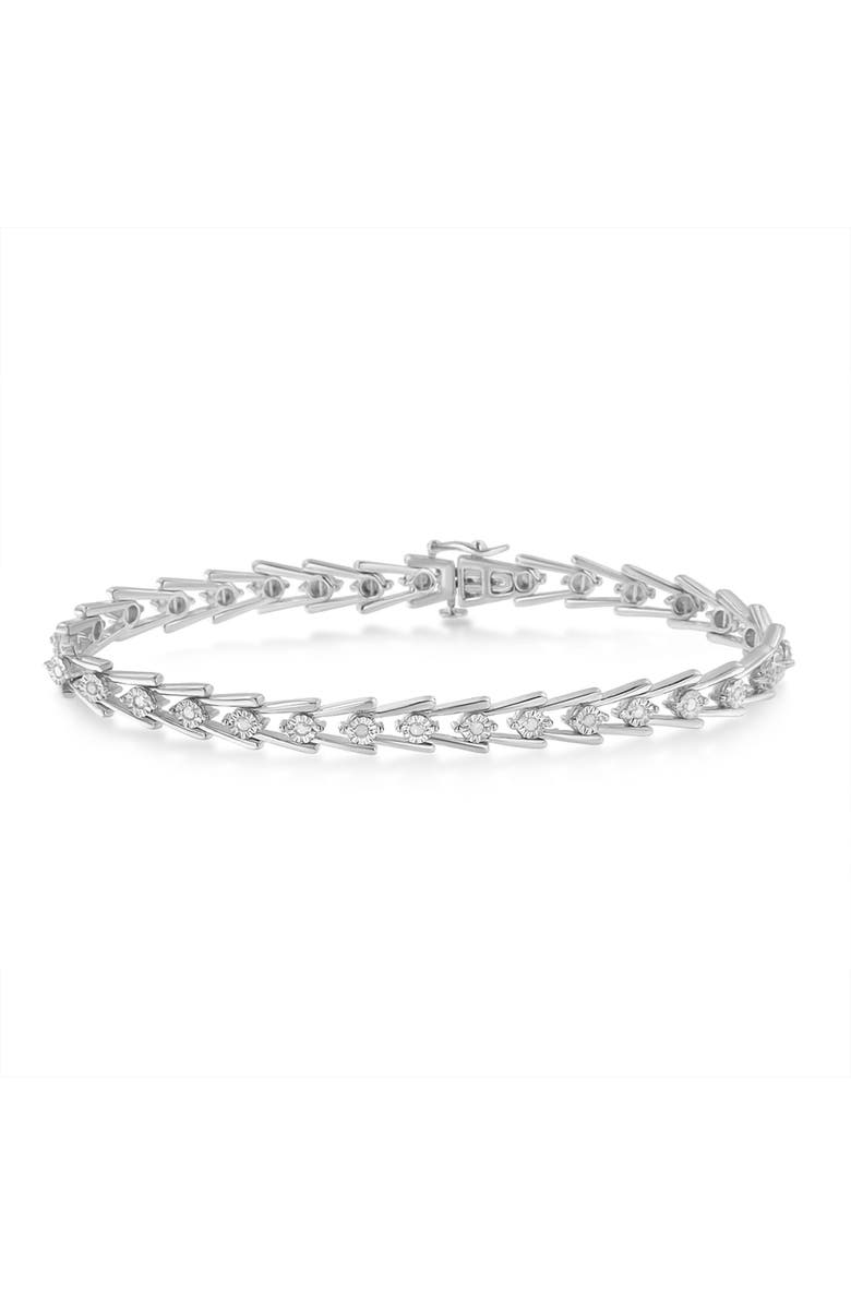 Haus of Brilliance Silver Diamond Wave-Style Link Bracelet, Alternate, color, White