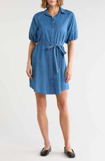 Puff Sleeve Denim Shirt Dress