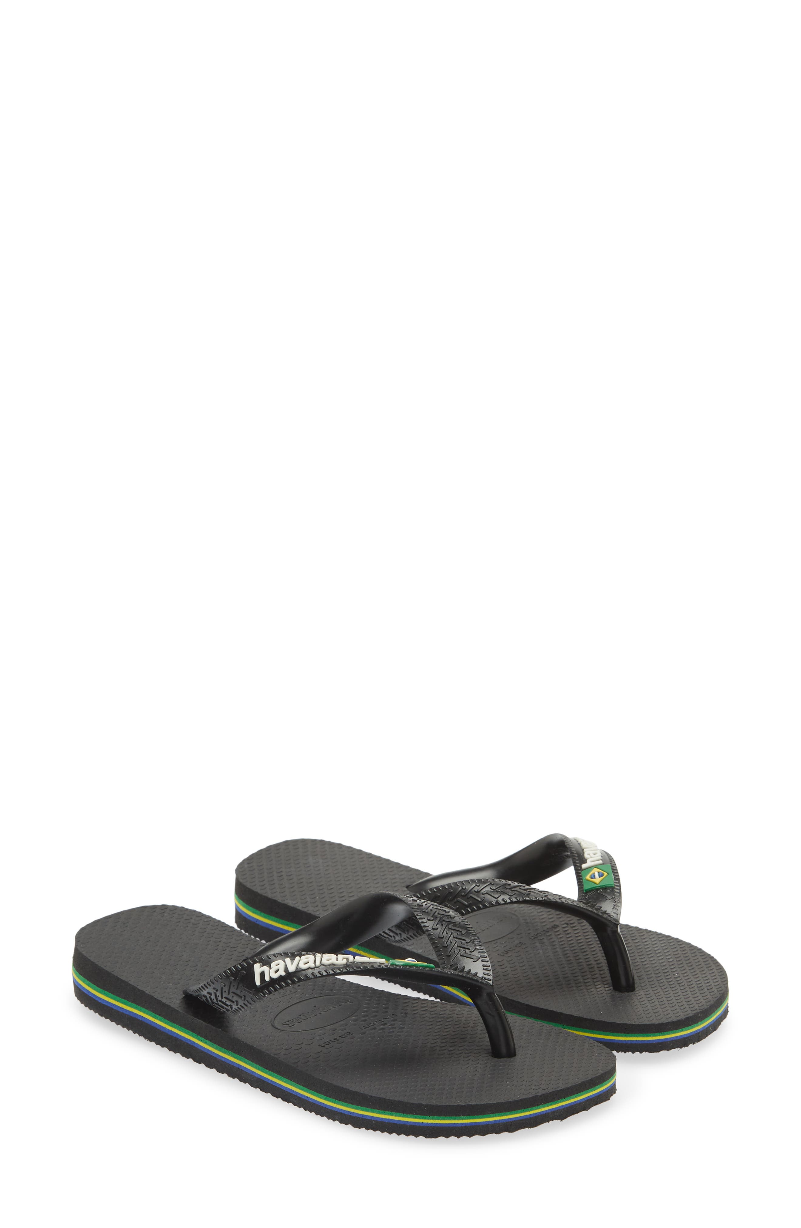 Havaianas Kids' Brazil Logo Flip Flop, Alternate, color, Black/ Black