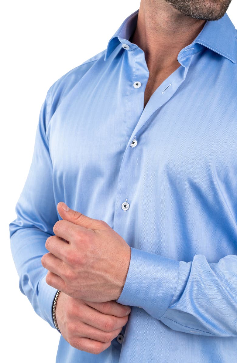 Maceoo Classic Arctic Blue Cotton Herringbone Button-Up Shirt, Alternate, color, Blue