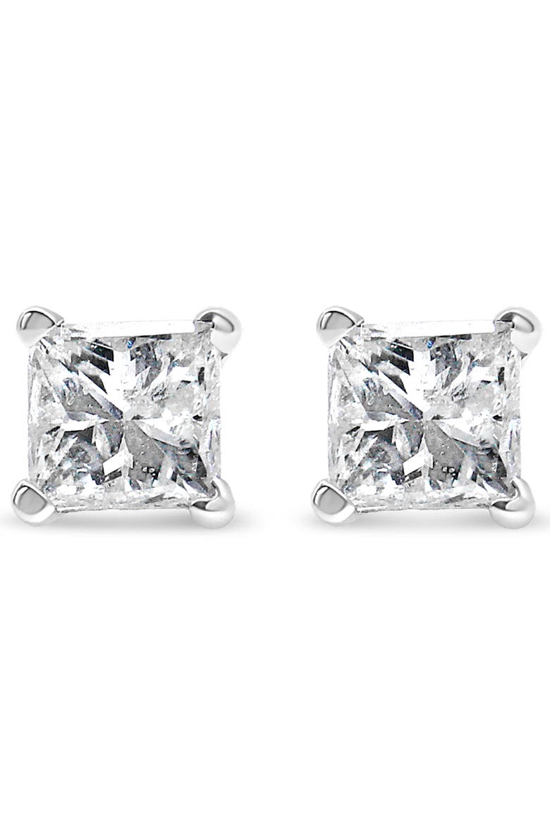 AGS Certified 14K White Gold 2/5 Cttw Princess Cut Diamond Solitaire Stud Earring, Alternate, color, White