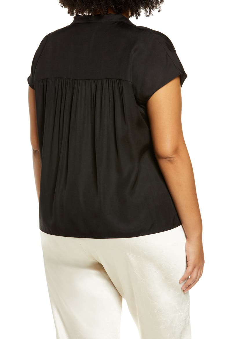 Stand Collar Silk Blend Shirt, Alternate, color, BLACK