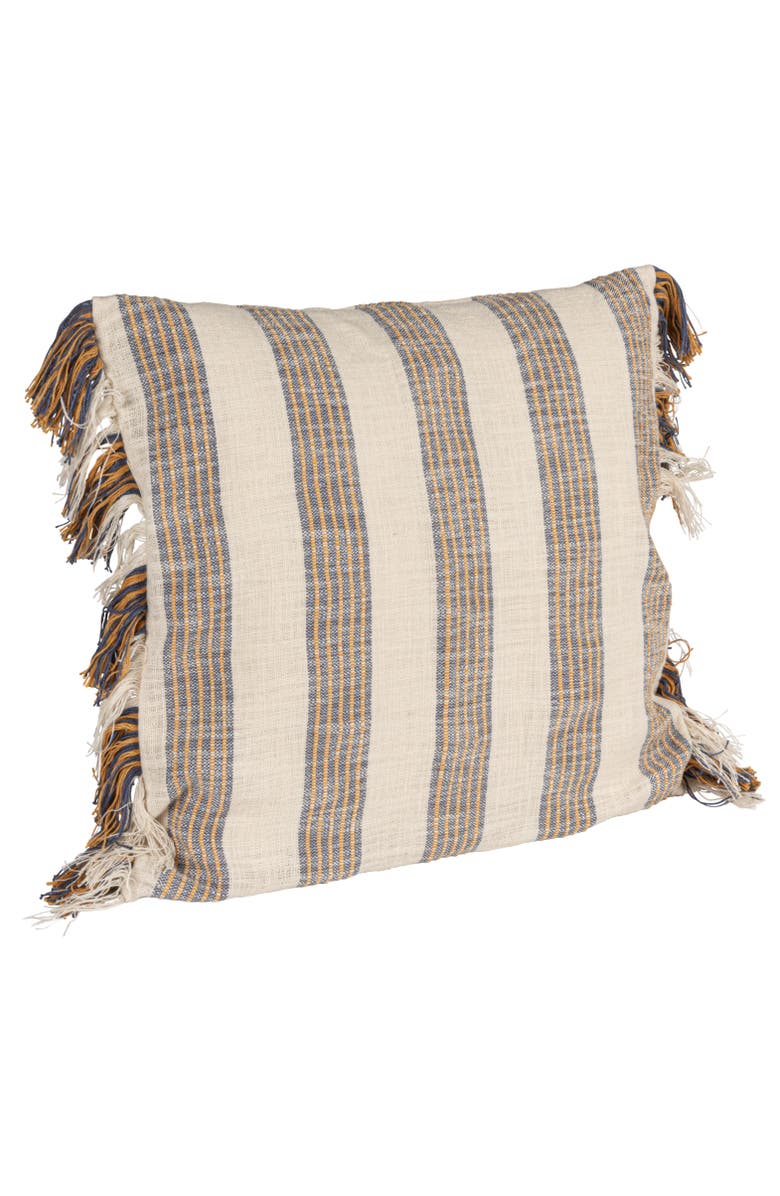 Storied Home Stripe Cotton Pillow with Fringe, Grey, Main, color, Grey