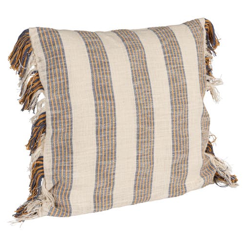 Storied Home Stripe Cotton Pillow With Fringe, Grey In Gray