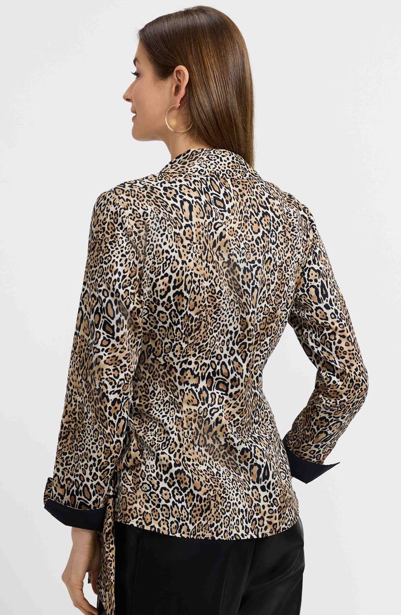 Foxcroft Salina Leopard Print Cotton Poplin Wrap Shirt, Alternate, color, Brown Multi