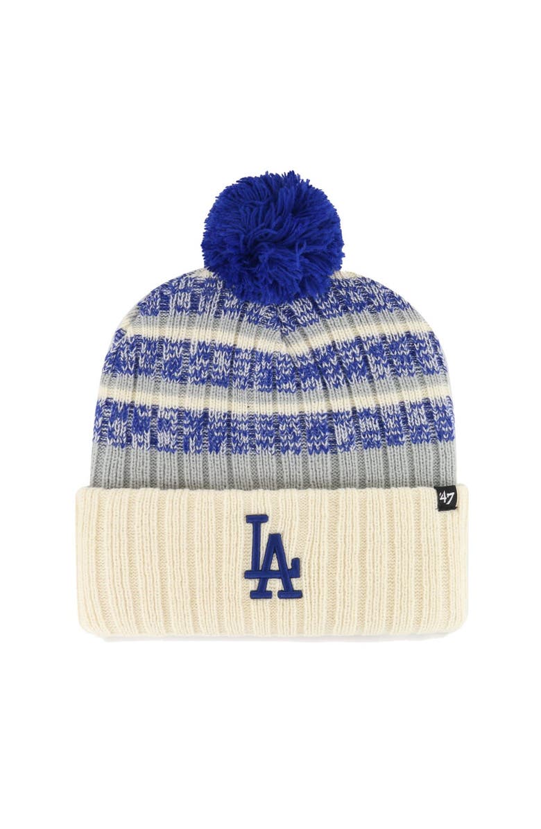 '47 Men's '47 Natural Los Angeles Dodgers Tavern Cuffed Knit Hat with Pom, Main, color,