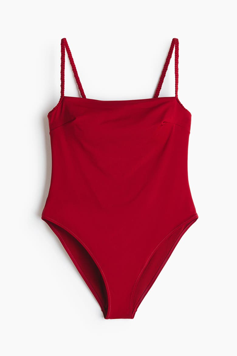 Padded-cup High Leg Swimsuit, Alternate, color, Red