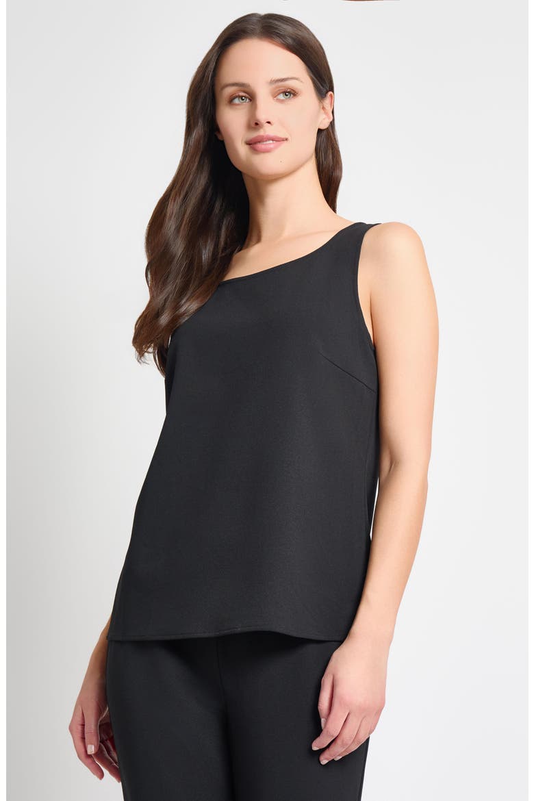 Deco Scoop Neck Stretch Crepe Tank, Alternate, color, BLACK