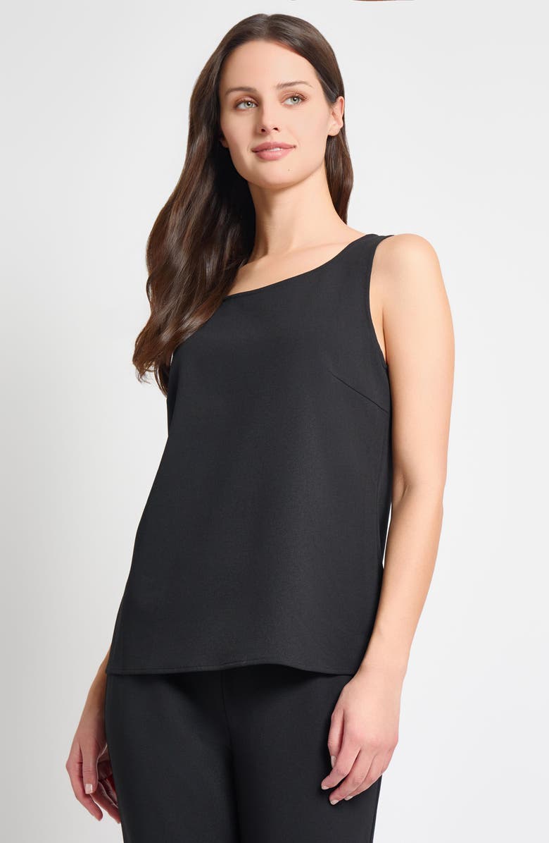 Ming Wang Deco Scoop Neck Stretch Crepe Tank, Alternate, color, Black