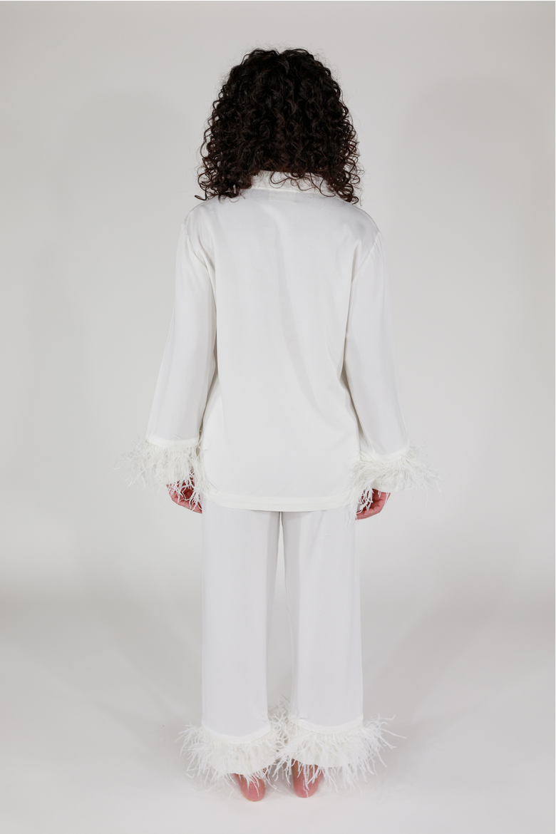 Feather Long Sleeve & Cropped Pant Pajama Set, Alternate, color, Classic White