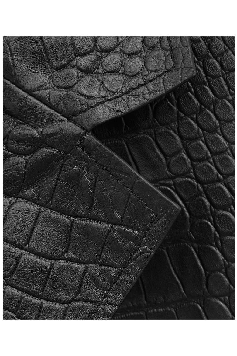 Croc Embossed Leather Coat, Alternate, color, BLACK