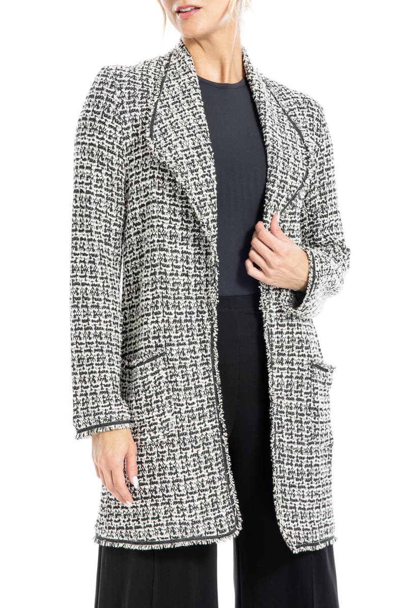 MAX STUDIO Tweed Longline Jacket, Alternate, color, Black/ Cream Tweed