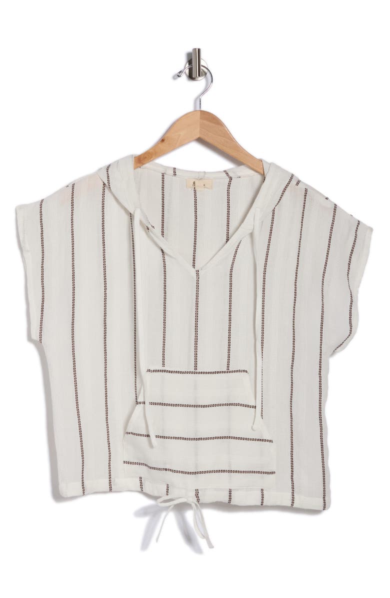 Elan Kanga Stripe Cover-Up Hoodie, Alternate, color, White/ Brown Stripe