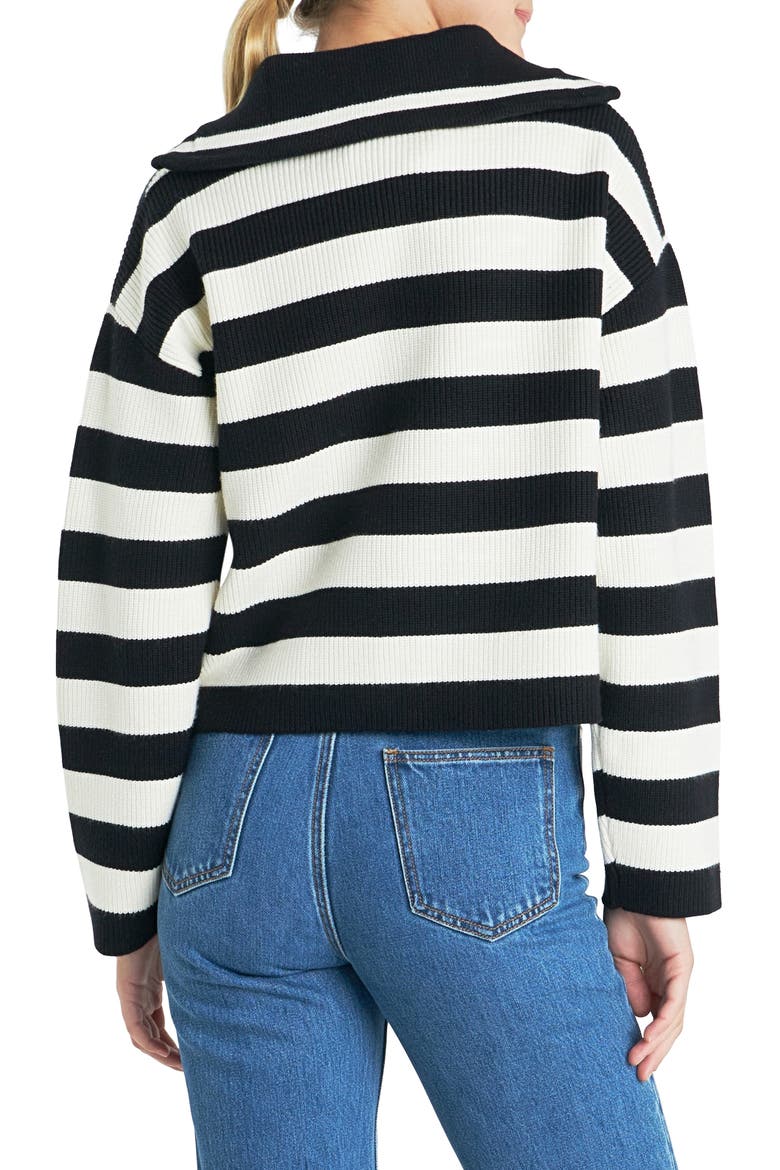 Stripe Half Zip Crop Sweater, Alternate, color, BLACK/ IVORY