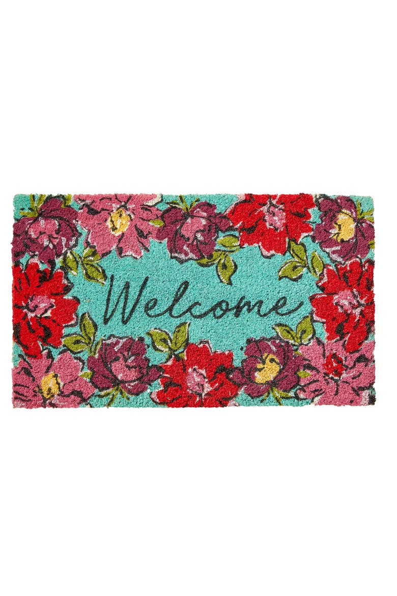 In Bloom Welcome Coir Mat Multi Coir Summer, Main, color, Blue