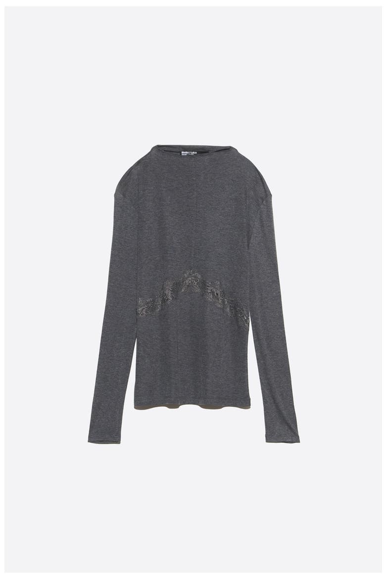 T-shirt with Lace Waist, Alternate, color, DARK GREY