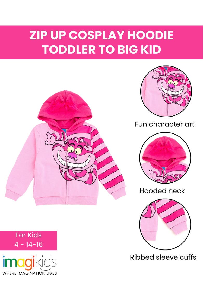 Alice in Wonderland Cheshire Cat Fleece Zip-Up Hoodie, Alternate, color, Cheshire Cat Pink