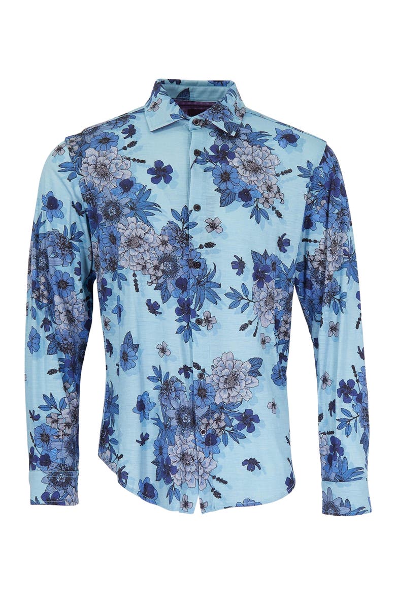 Sherlock Tailored Merino Wool Shirt, Main, color, Valencia Floral Teal
