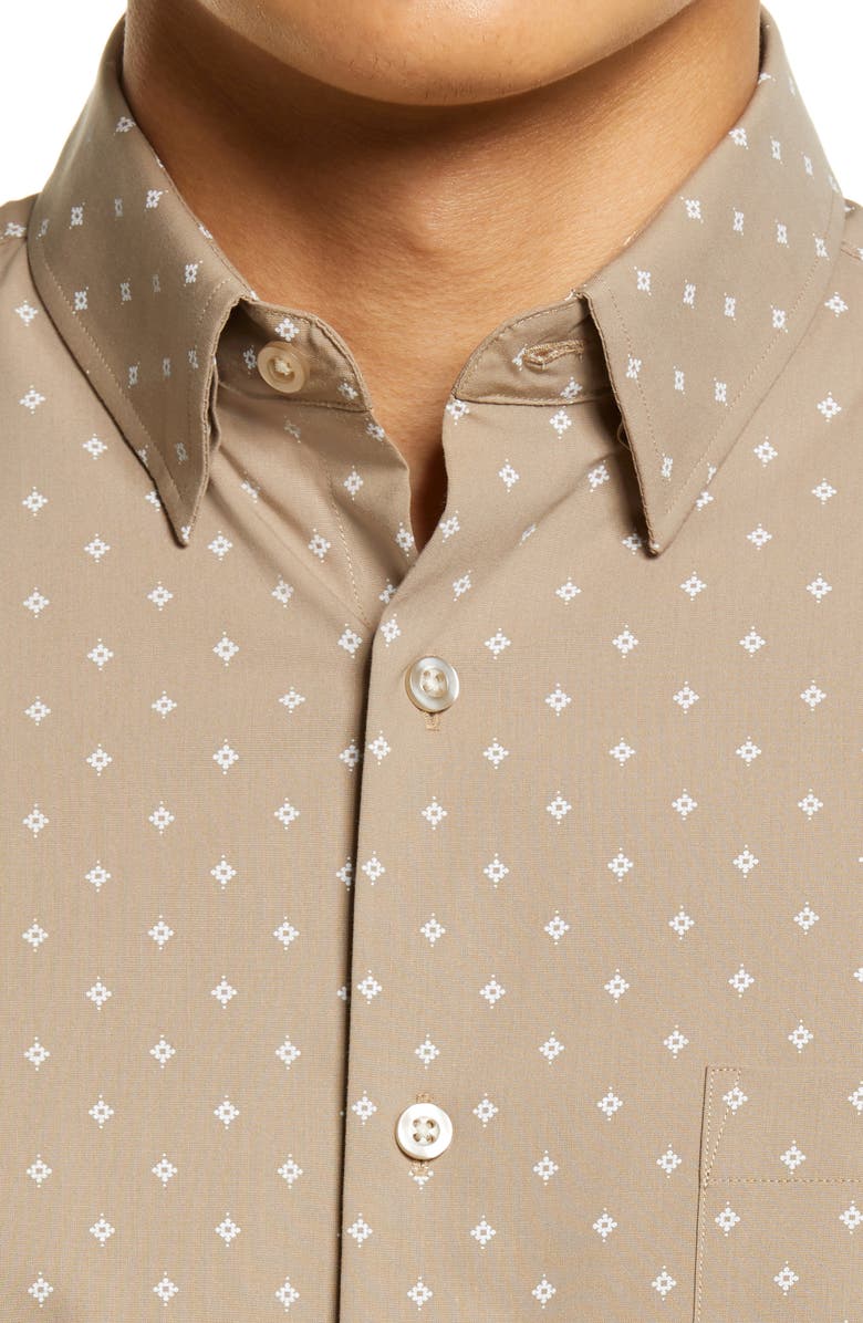 Nordstrom Tech-Smart Diamond Print Short Sleeve Button-Up Shirt, Alternate, color, 