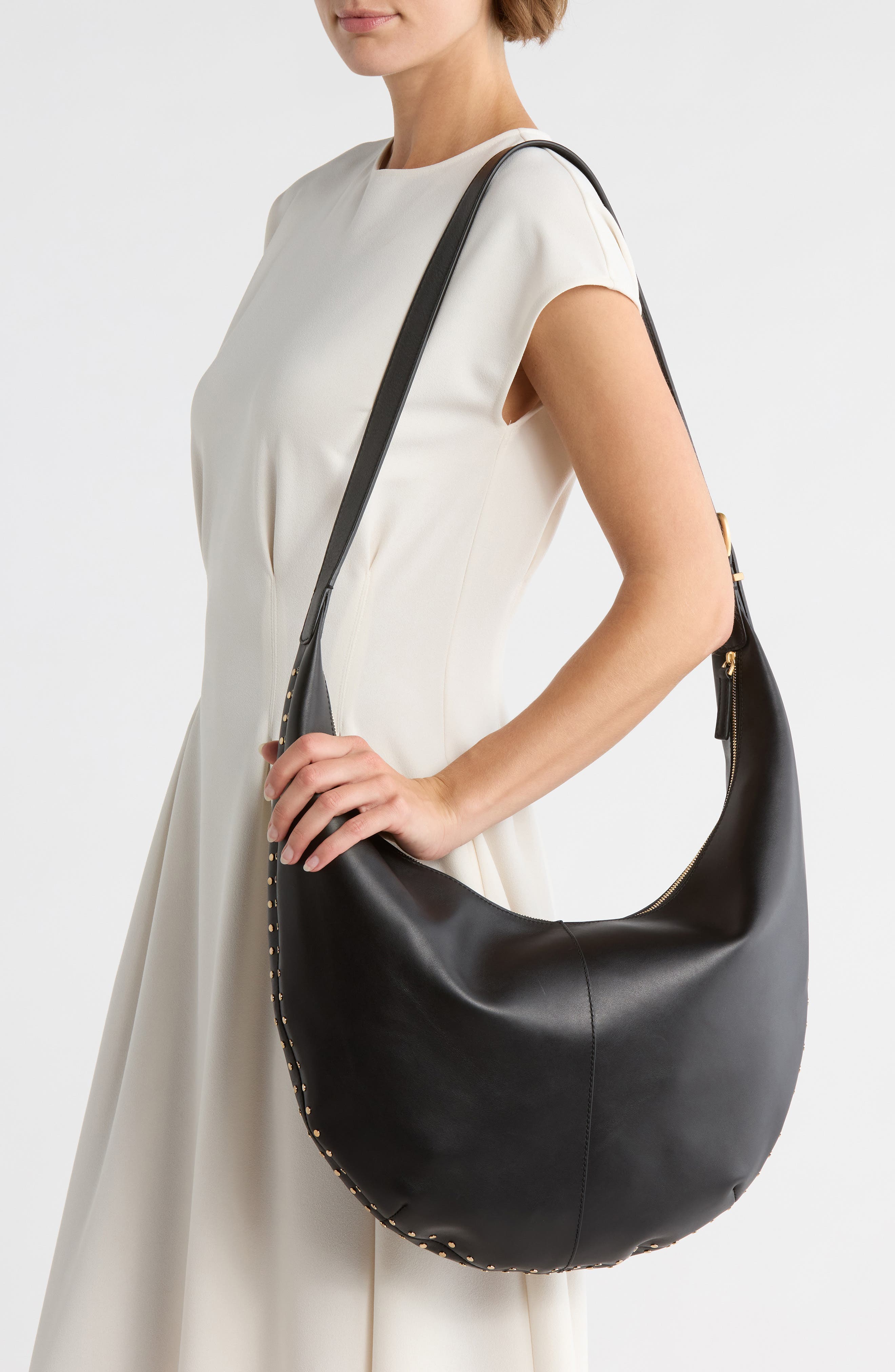 Madewell Essentials Curve Leather Shoulder Bag, Alternate, color, True Black