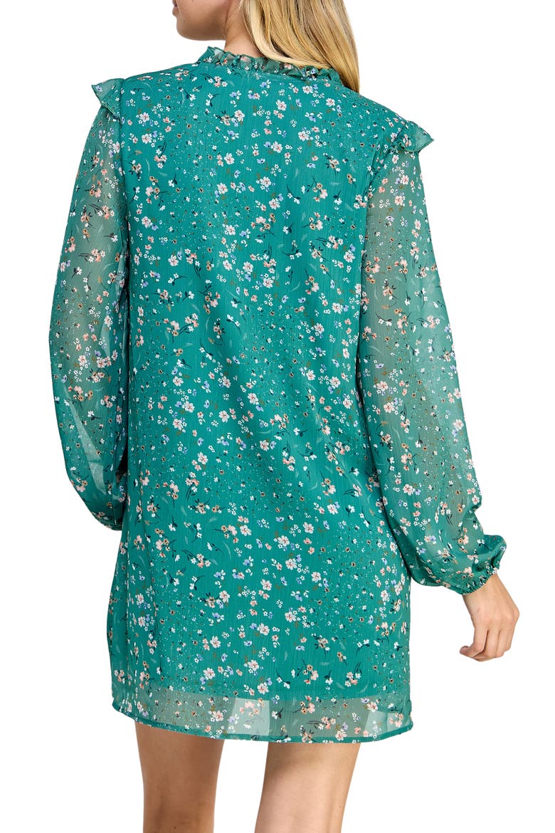 V-Neck Floral Print Smocked Long Sleeve Minidress, Alternate, color, GREEN FLORAL