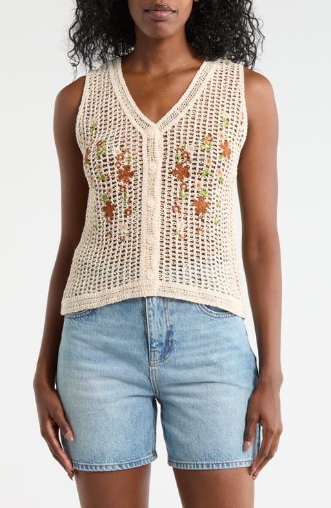 Embroidered Crochet Tank
