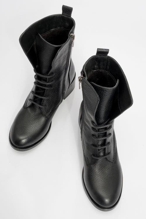 Forever & Always Shoes Lana Leather Block Heel Boot In Black