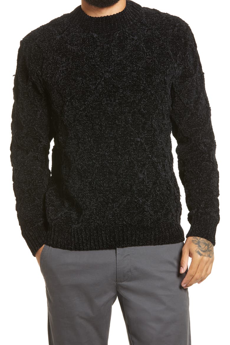 Regular Fit Chenille Pullover Sweater, Main, color, BLACK