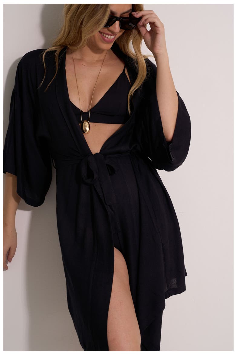 Satin Shore Robe Cover-Up, Alternate, color, Black
