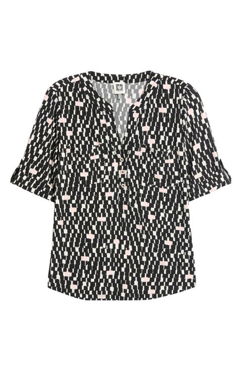 Print Knit Top with Elbow Sleeves